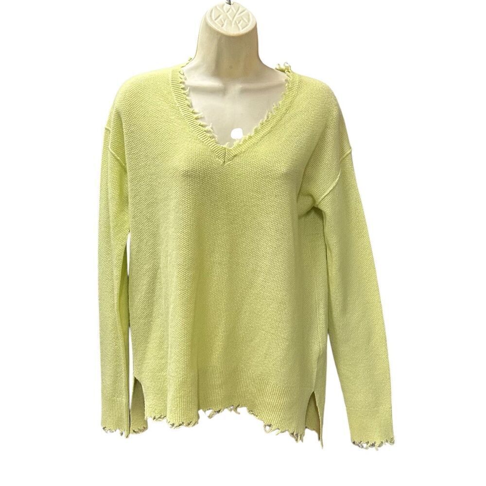 LISA TODD V Neck SWEATER in Lime Green NWT Size Small